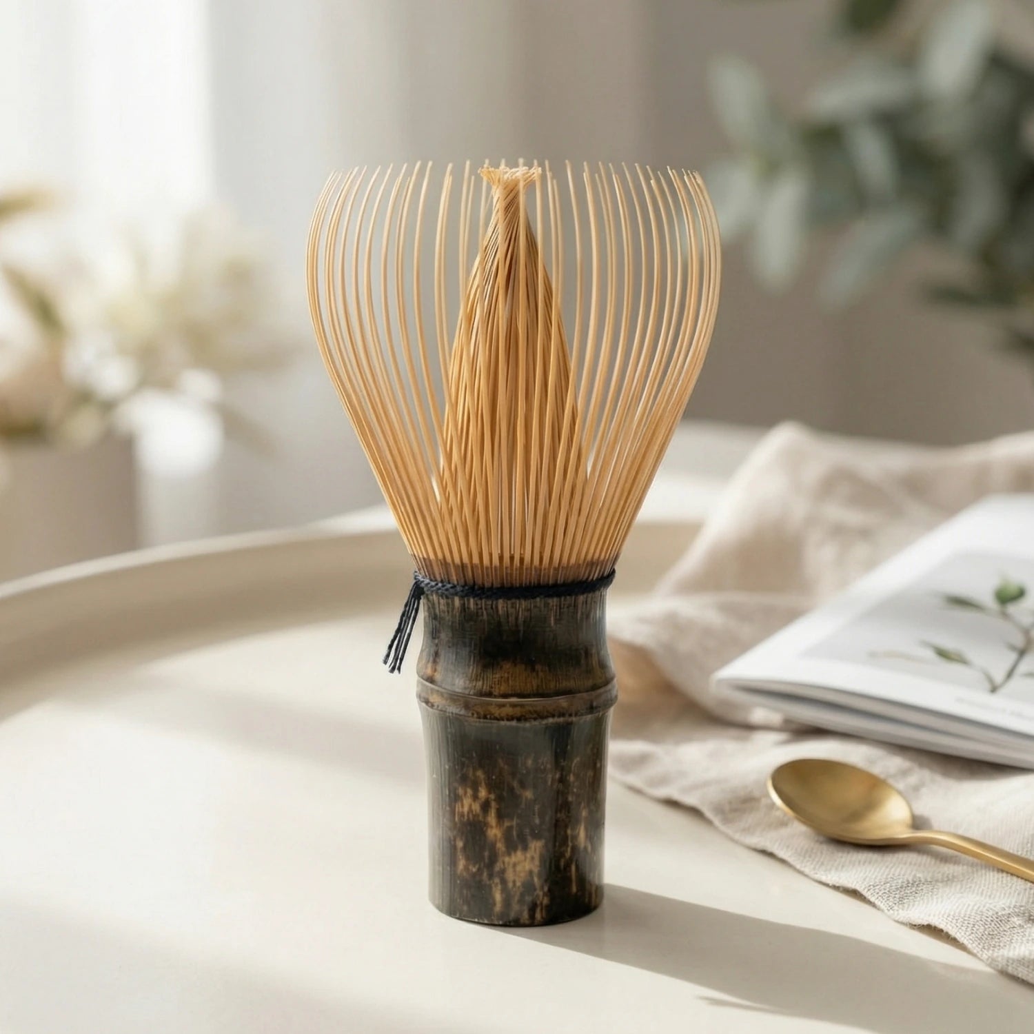 Premium Matcha Besen aus handgeschnitztem Bambus | Dunkel
