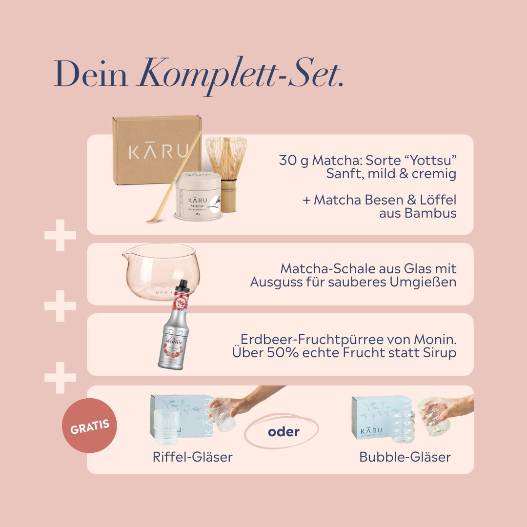 Matcha Summer Bundle | Erdbeere (Riffel-Gläser)