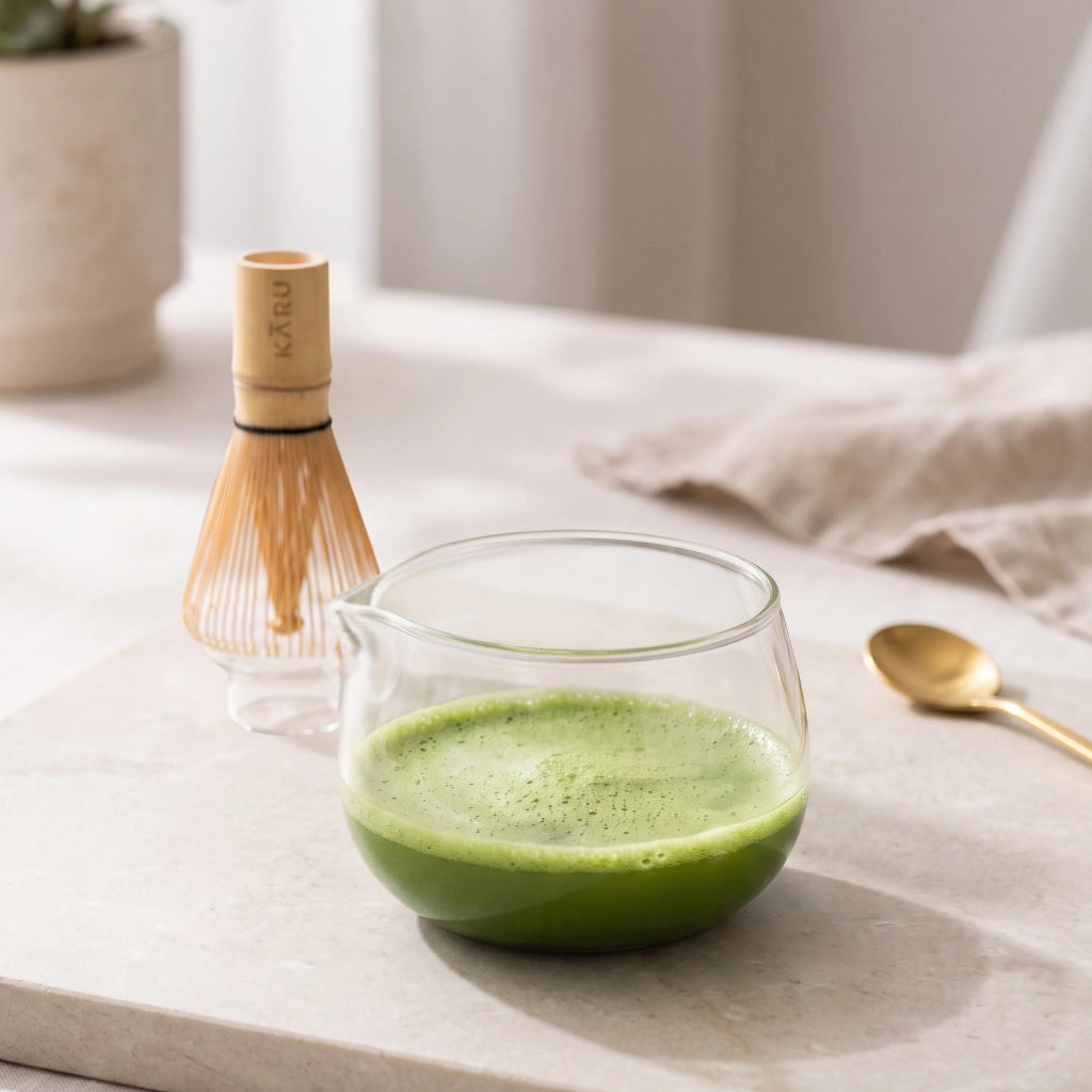 Matcha Schale aus Glas mit Ausguss | transparent