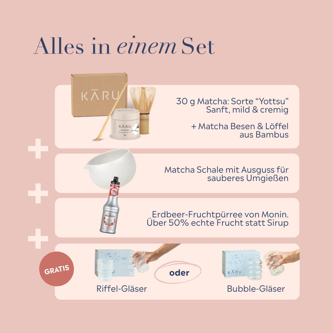 Matcha Summer Bundle | Erdbeere (Riffel-Gläser)