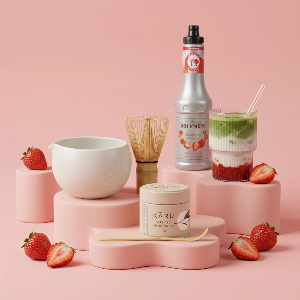 Matcha Summer Bundle | Erdbeere (Riffel-Gläser)