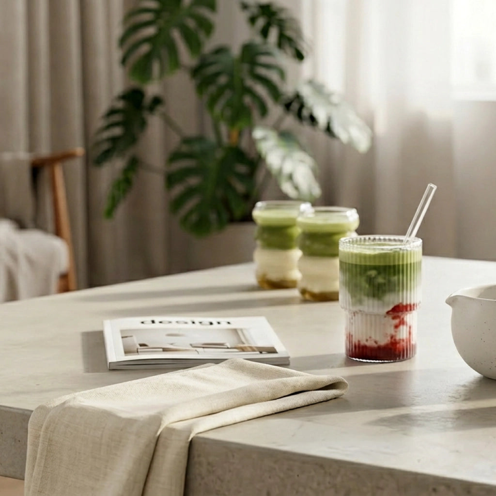 Matcha Summer Bundle | Erdbeere (Riffel-Gläser)
