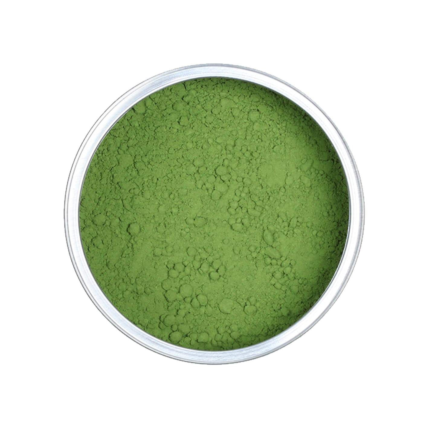 Pulver Bio Matcha Itsutsu in der Dose, frontal von oben