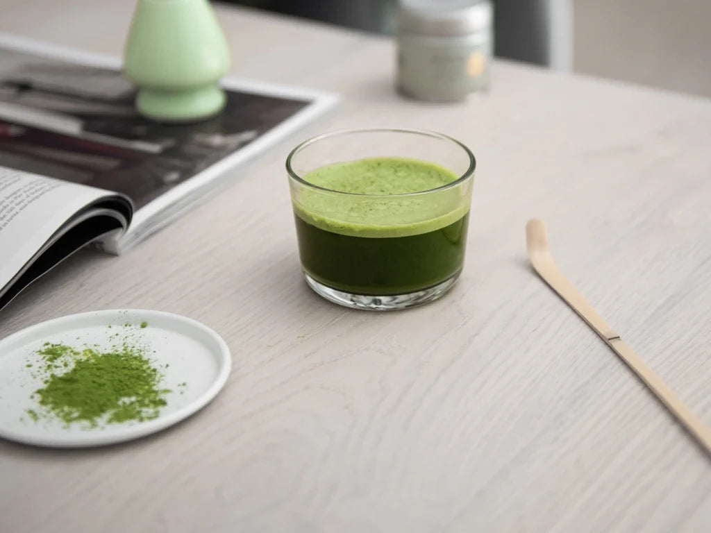 Drei Häufchen Matcha in Petrischalen